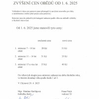 Zvýšení cen obědů od 1. 6. 2025